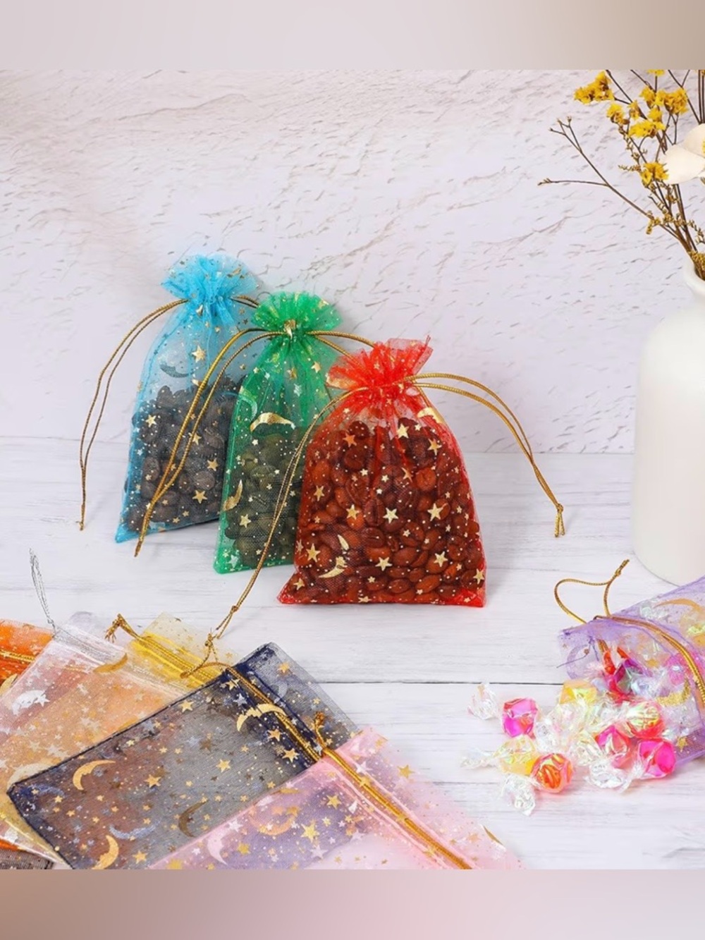 Organza Gift Bags with Gold Moon and Stars - 25 pieces - BUY NOW - Picture 2 of 3